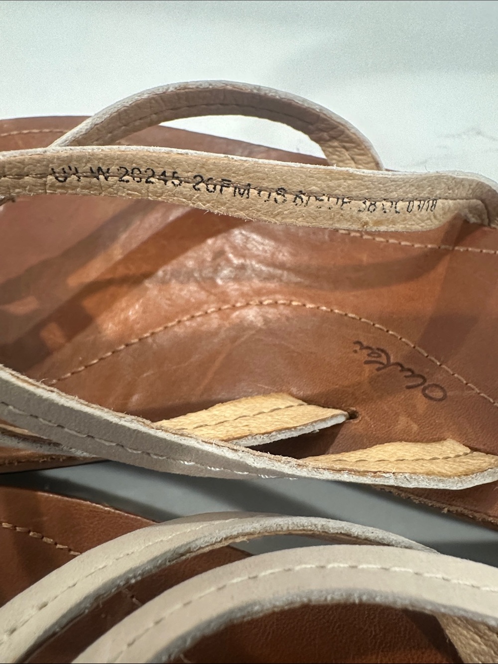 OluKai Women's Brown Leather Sandals with Cream Straps - Picture 7 of 7